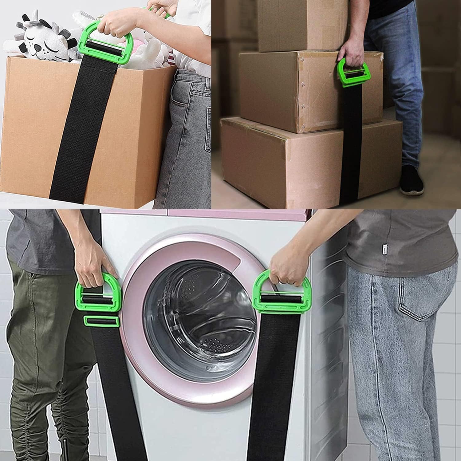 Lifting Moving Straps and 2PACK Grocery Bag Carrier Handle,1-Person Adjustable Handle Moving Lifting Strap