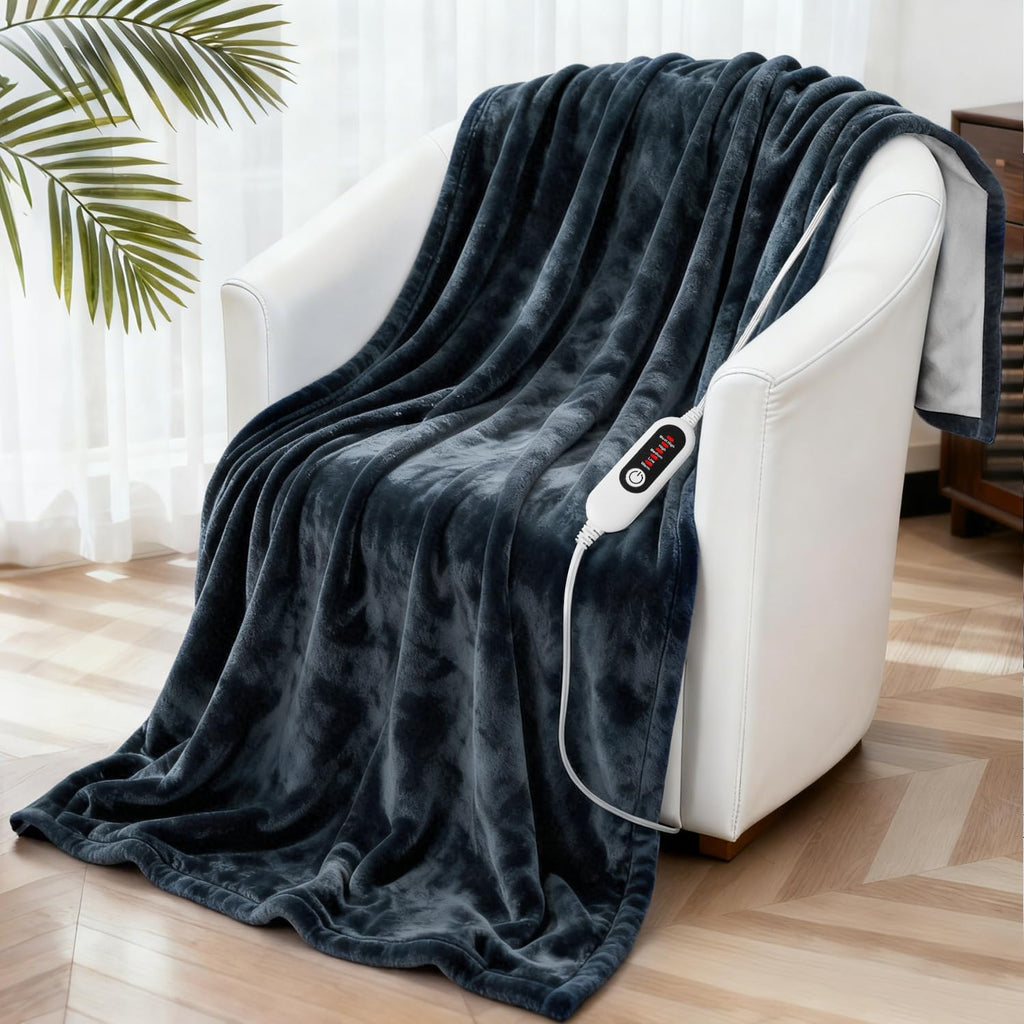 Electric Heated Blanket, Soft Flannel Fabric Heating Blanket with 5-Level Temperature Adjustment Machine Washable ETL