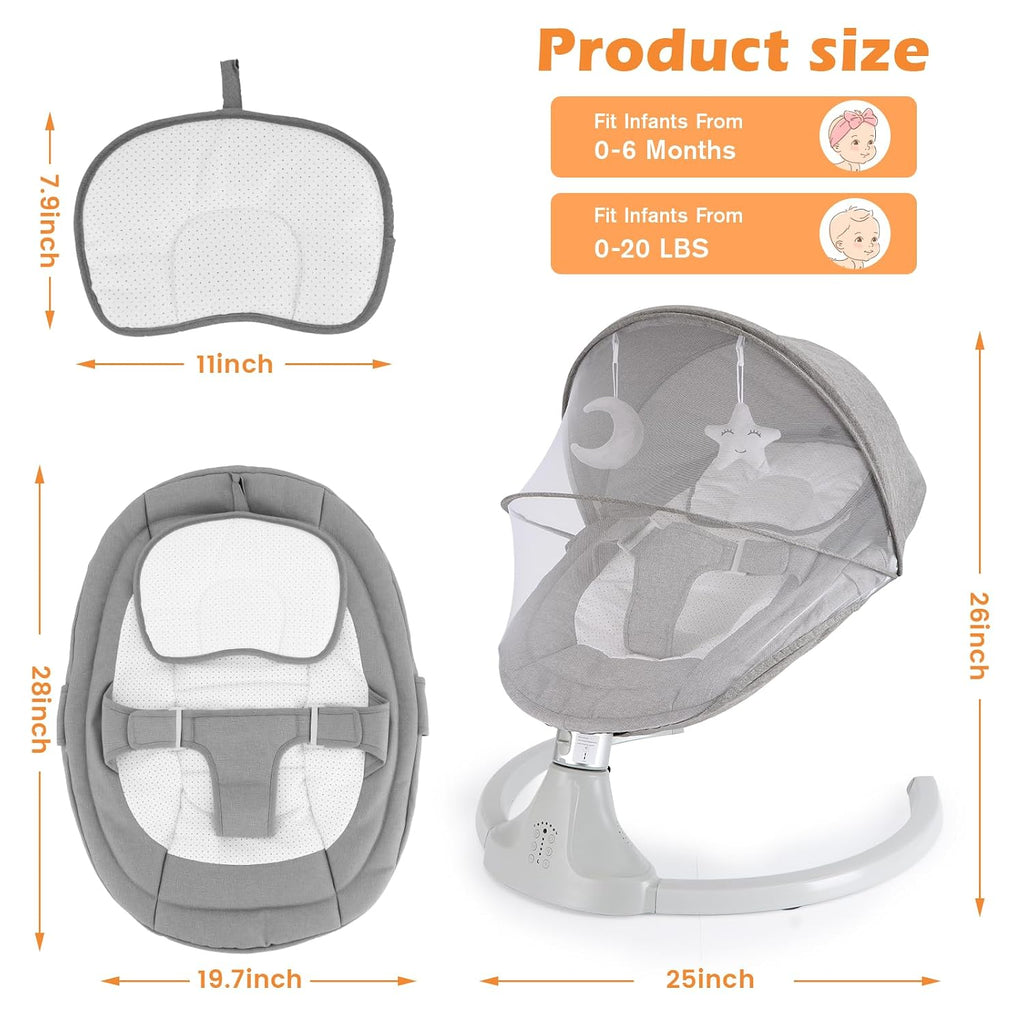 Baby Swing for Newborns 0-6 Months, Electric Infant Swing with Bluetooth & Remote Control, 5-Speed Portable Rocker