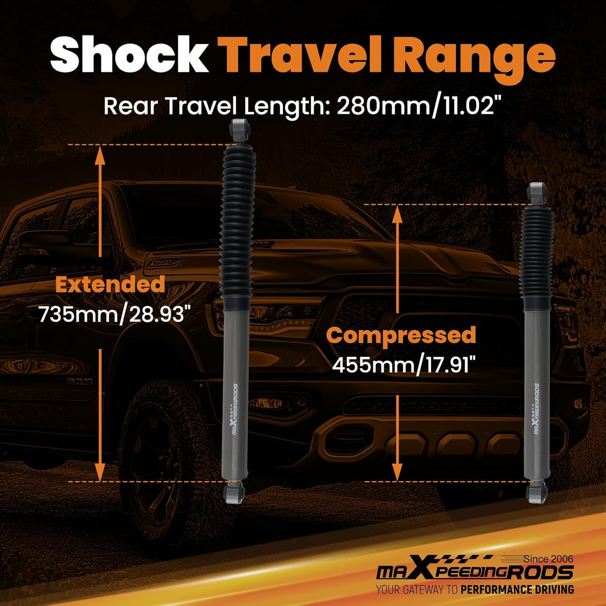 maXpeedingrods Fit 3.5-5.5" Lift Rear Shocks for Ram 1500 4WD 2009-2024