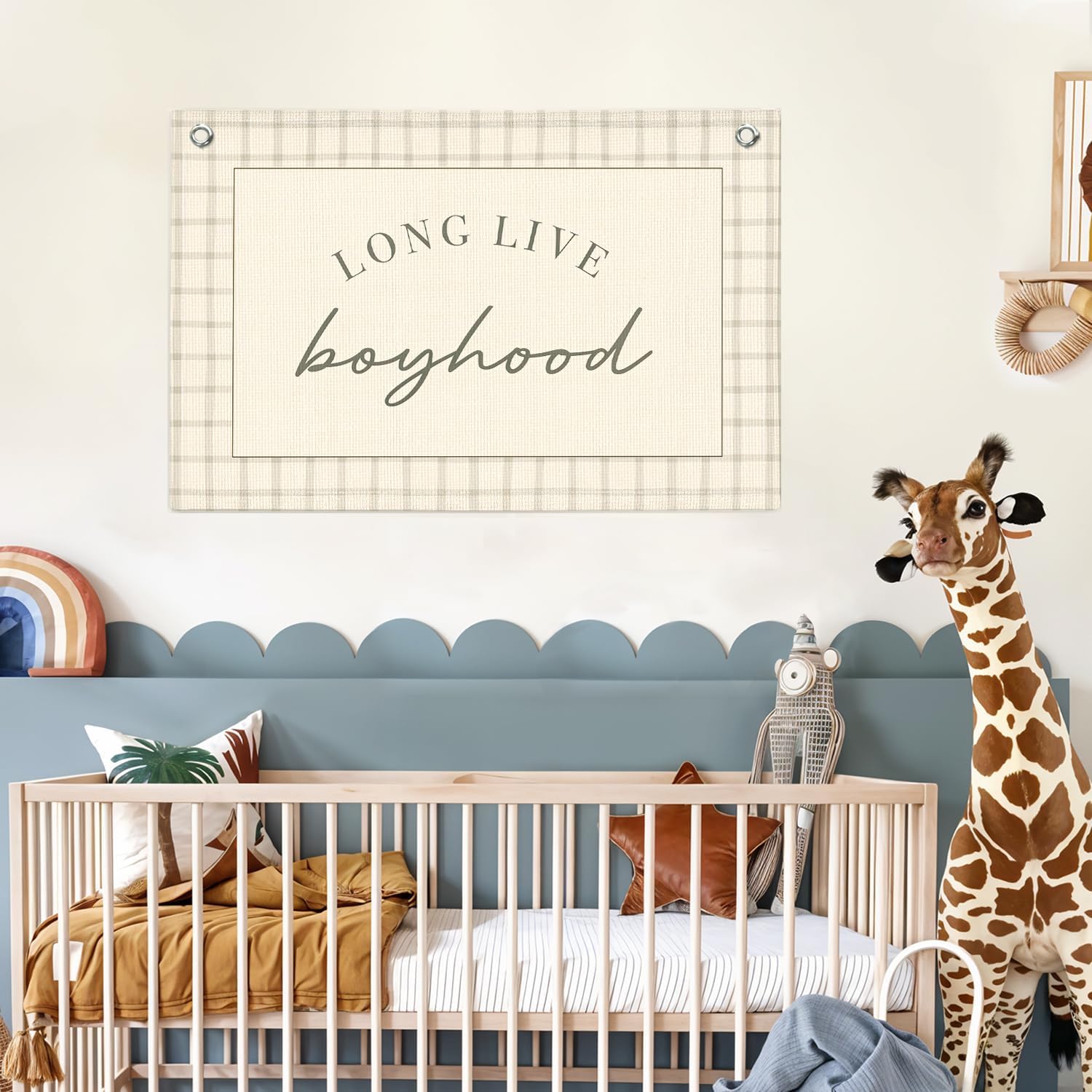 Long Live Boyhood Banner Boy Nursery Decor, Baby Boy Nursery Decor, Vintage Wall Hanging Flag Decor for Nursery