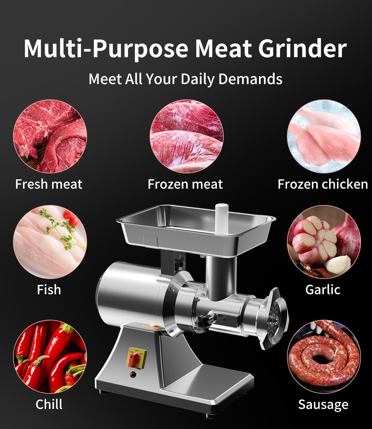 #12 Electric Meat Grinder Heavy Duty 1.3 HP Full Stainless Steel Commercial