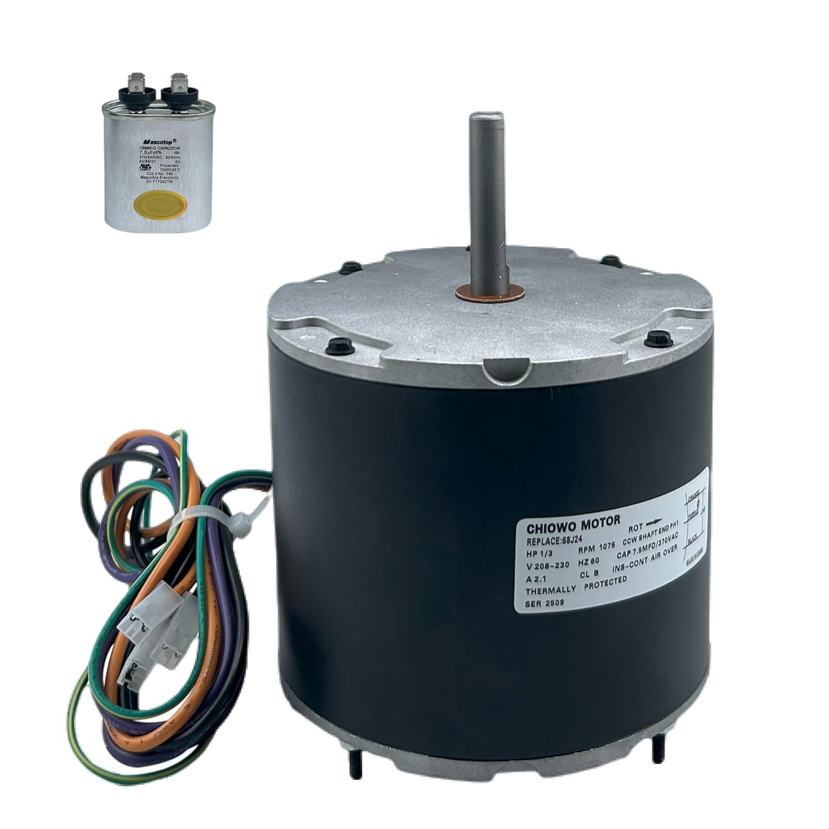 68J24 Condenser Fan Motor 1/3 HP 208-230V 2.1A 1075 RPM