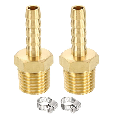 METALLIXITY 2pcs Brass Hose Barb to NPT Male Adapter 1/4"Barb x 1/4"NPT M