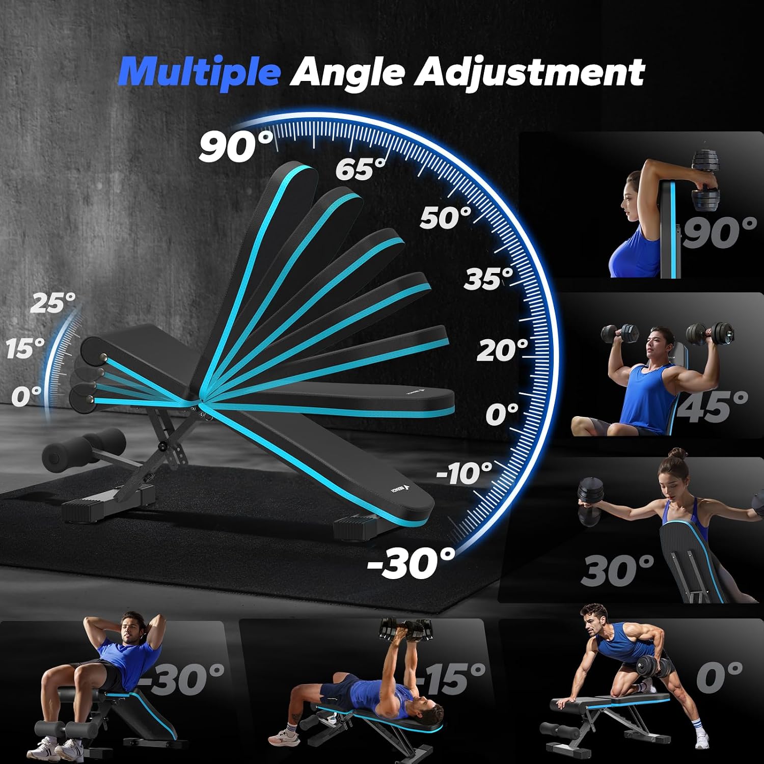 Weight Bench, Foldable Weight Benches for Home Gym with 990 LBS, Adjustable Weight Bench with 72 Training Angles