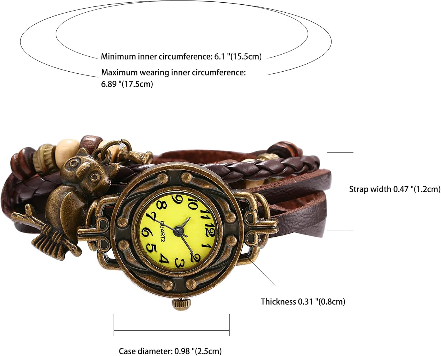 Women Bohemia Bracelet Watch Vintage Classic Fashion Weave Wrap Around Quartz Wristwatch with Adjustable Leather