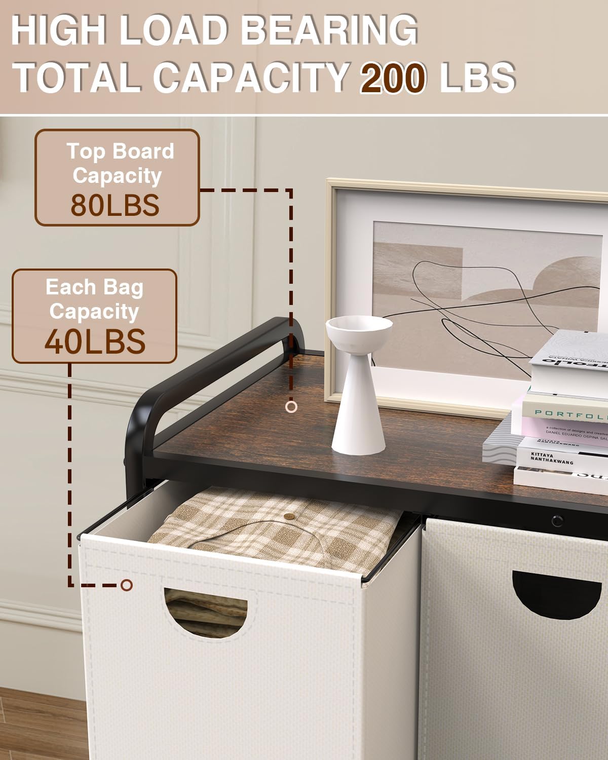 Laundry Sorter 3 Section,Laundry Basket with Wheels,3×15.8 Gal (60L) | Laundry Room Organization with Wooden Desktop