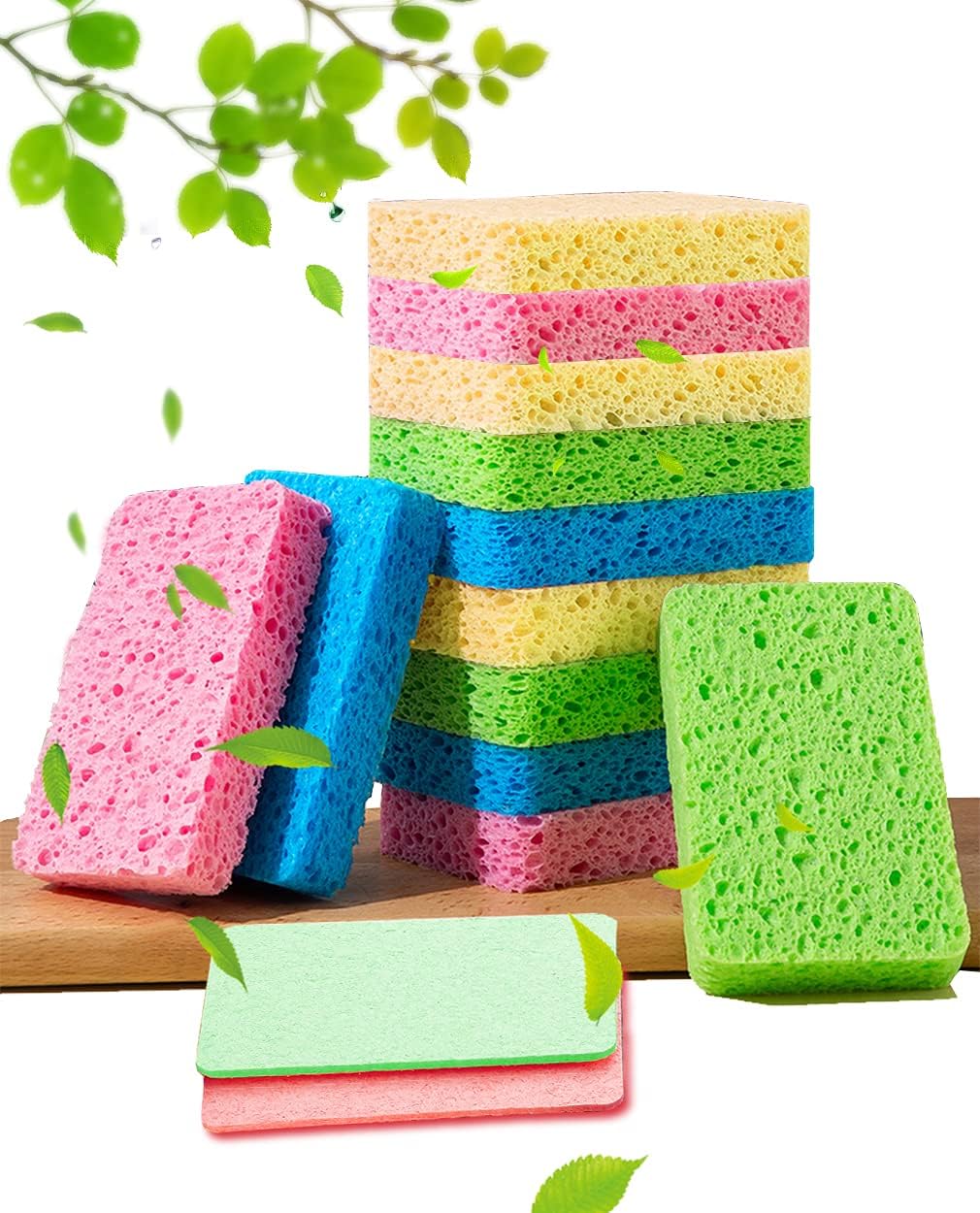 Kitchen Sponges 12 Pack Natural Cellulose for Non Scratch Cleaning