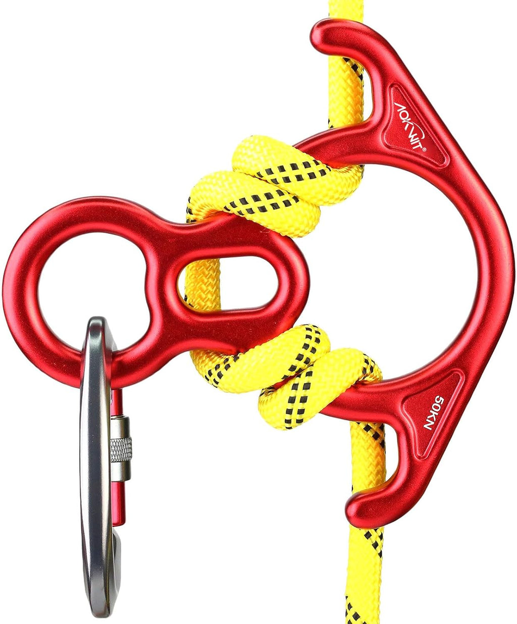 50KN Rescue Figure, 8 Descender Large Bent-Ear Belaying and Rappelling Gear Belay Device Climbing for Rock Climbing