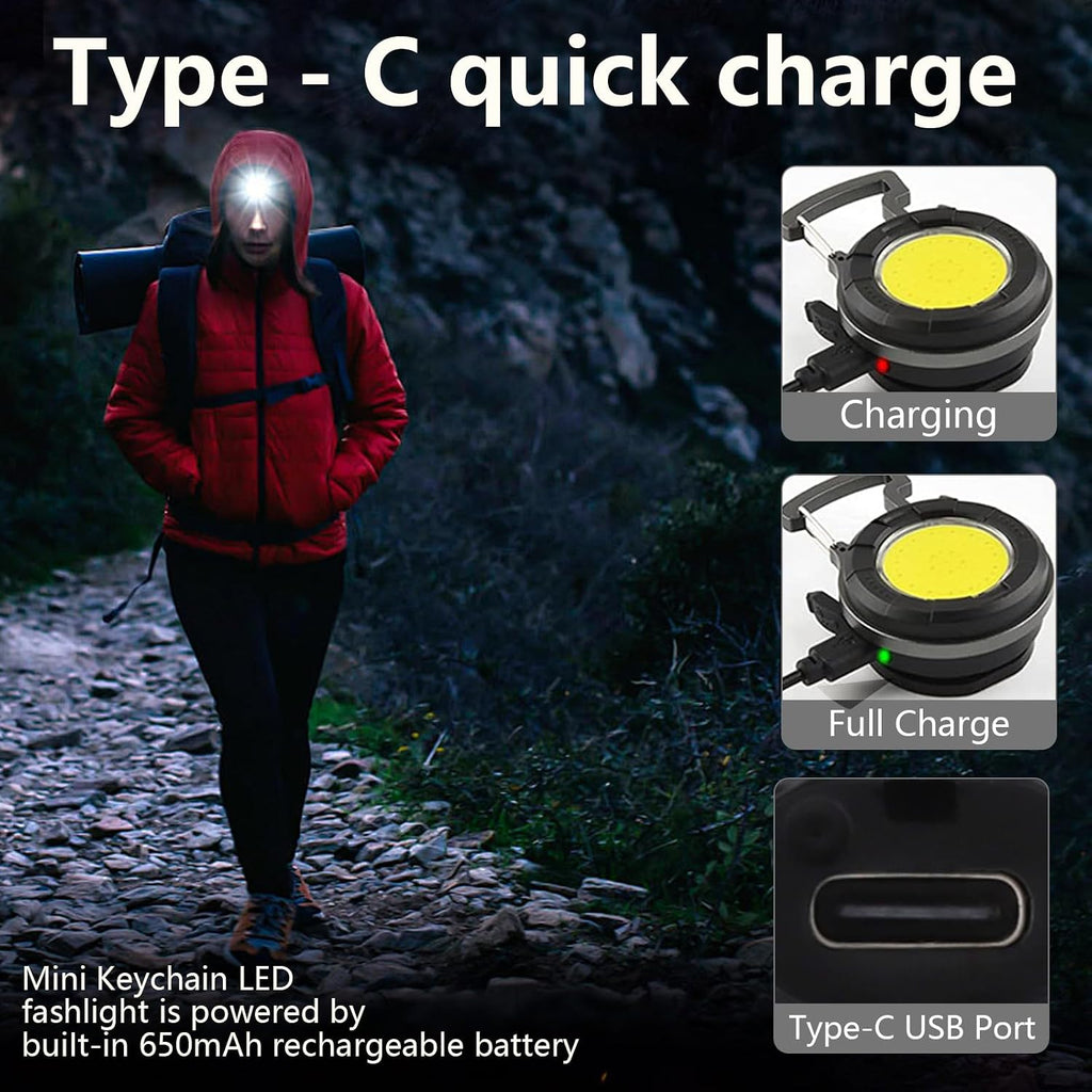 Keychain Flashlight 2 Pack, 1000 Lumens EDC Flashlight COB Work Light, Bottle Opener Keychain Mini Pocket Flashlight