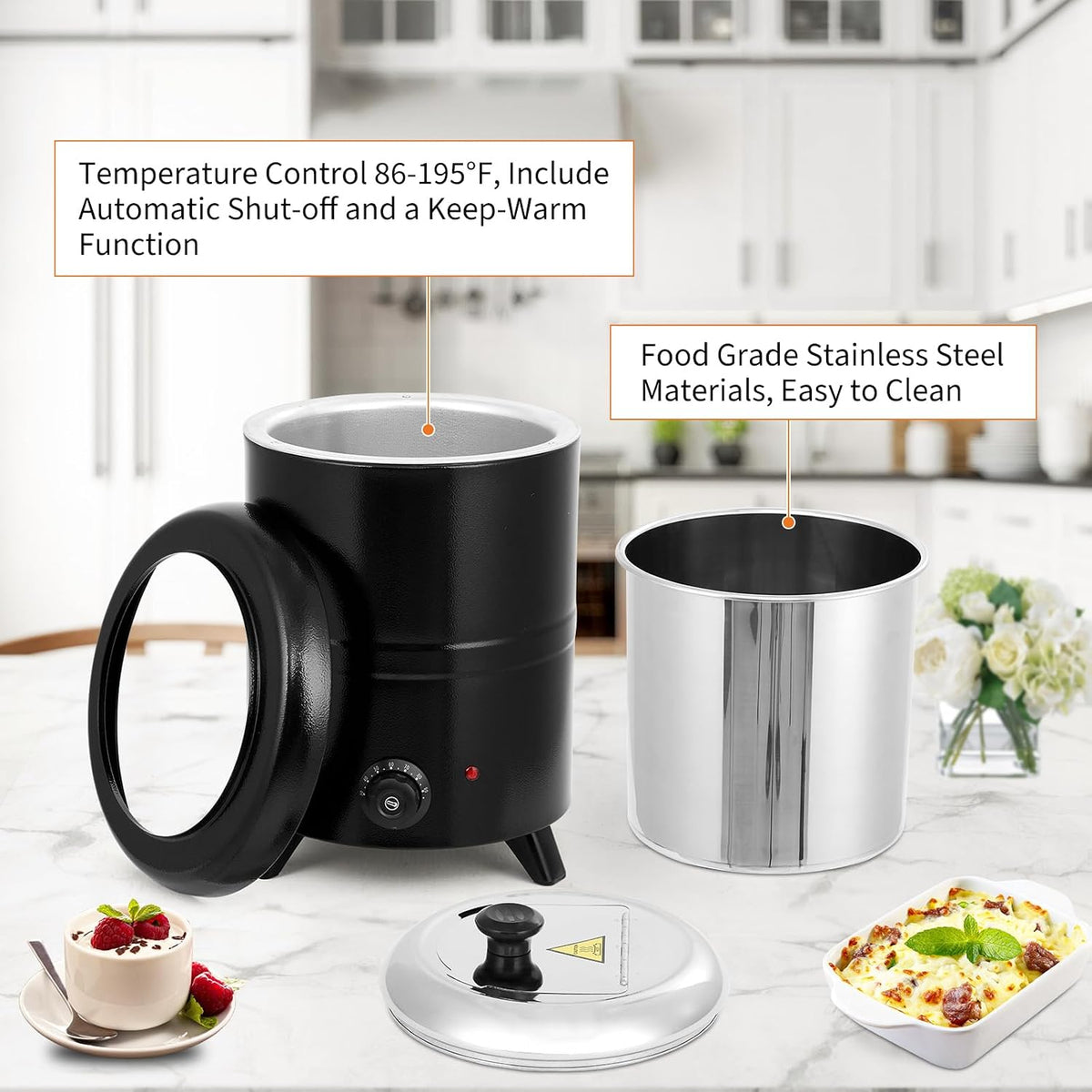 Commercial Soup Warmer with Swing Lid, 10.5 QT Soup Kettle