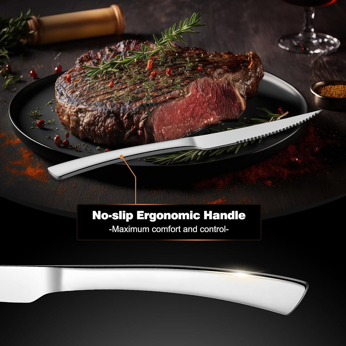 Steak Knives Set of 12, Stainless Steel Serrated Dinner Knife