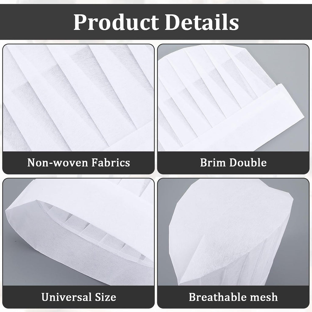 Disposable Chef Hats 50 Pack Non Woven Baker Hats DIY Blank Chef Cap White