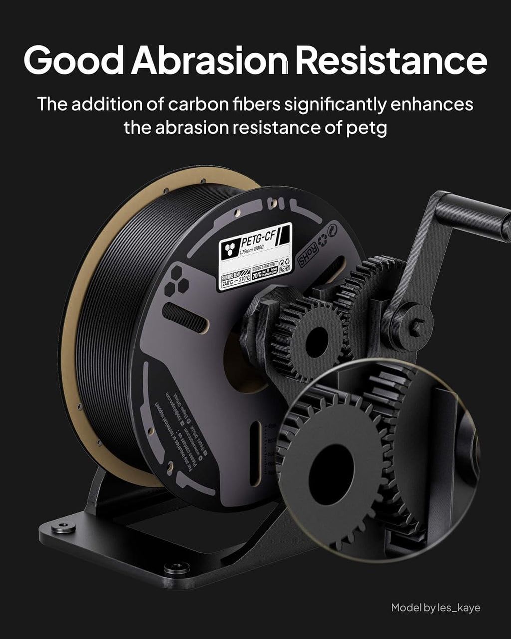 PETG-CF 3D Printer Filament 1.75mm Black 1KG | High-Strength, Rigid Carbon Fiber PETG, Abrasion-Resistant for