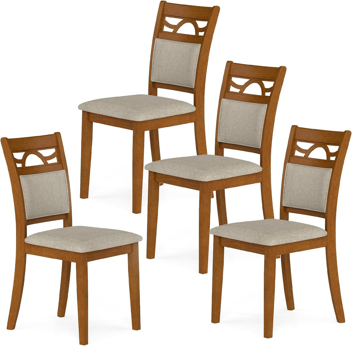 Wooden Dining Chairs Set of 4, Farmhouse Side Chairs w/Solid Rubber Wood Frames, Comfortable Backrests, Upholstered