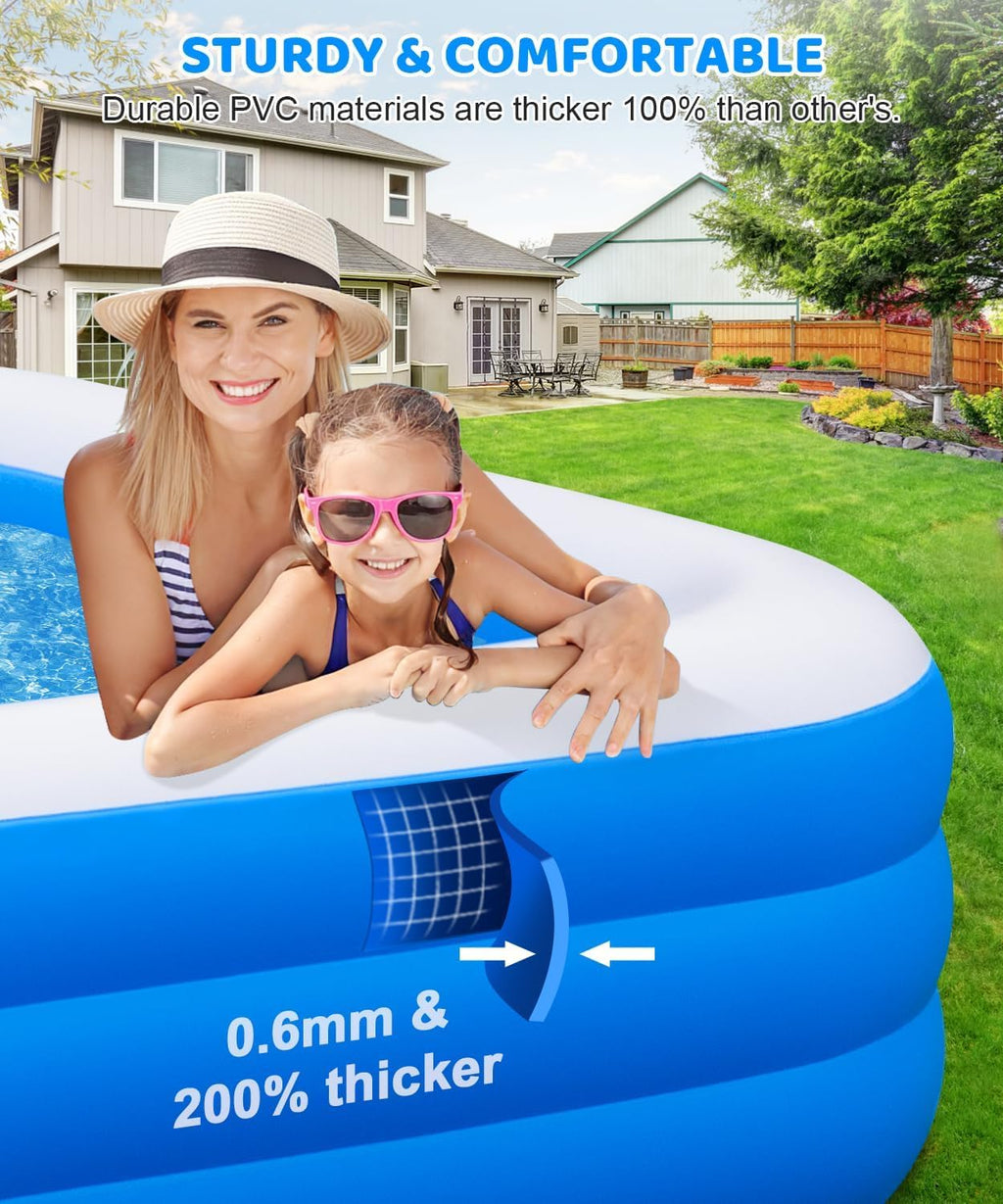 Extra Large Inflatable Swimming Pool - 145" X 74" X 22" Oversized Thickened Blow Up Pool for Kids and Adult, Kiddie