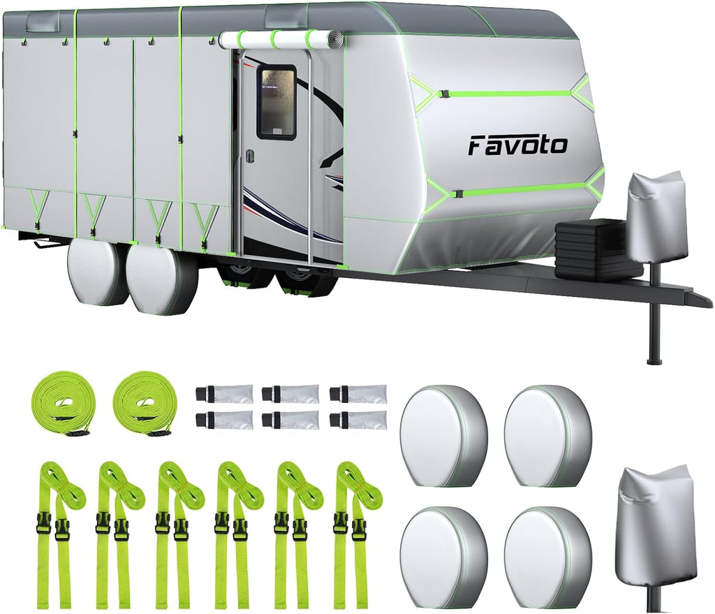 RV Cover 22-24 ft Travel Trailer Cover Windproof UV Protection | Heavy Duty Camper Cover Waterproof Outdoor with 10