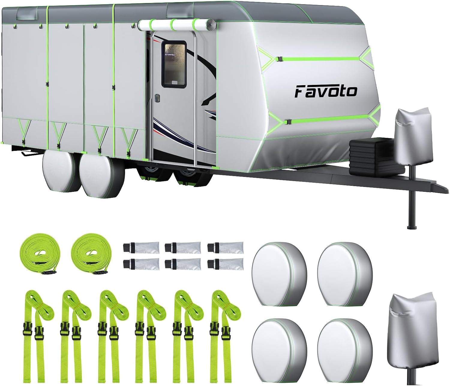 RV Cover 22-24 ft Travel Trailer Cover Windproof UV Protection | Heavy Duty Camper Cover Waterproof Outdoor with 10