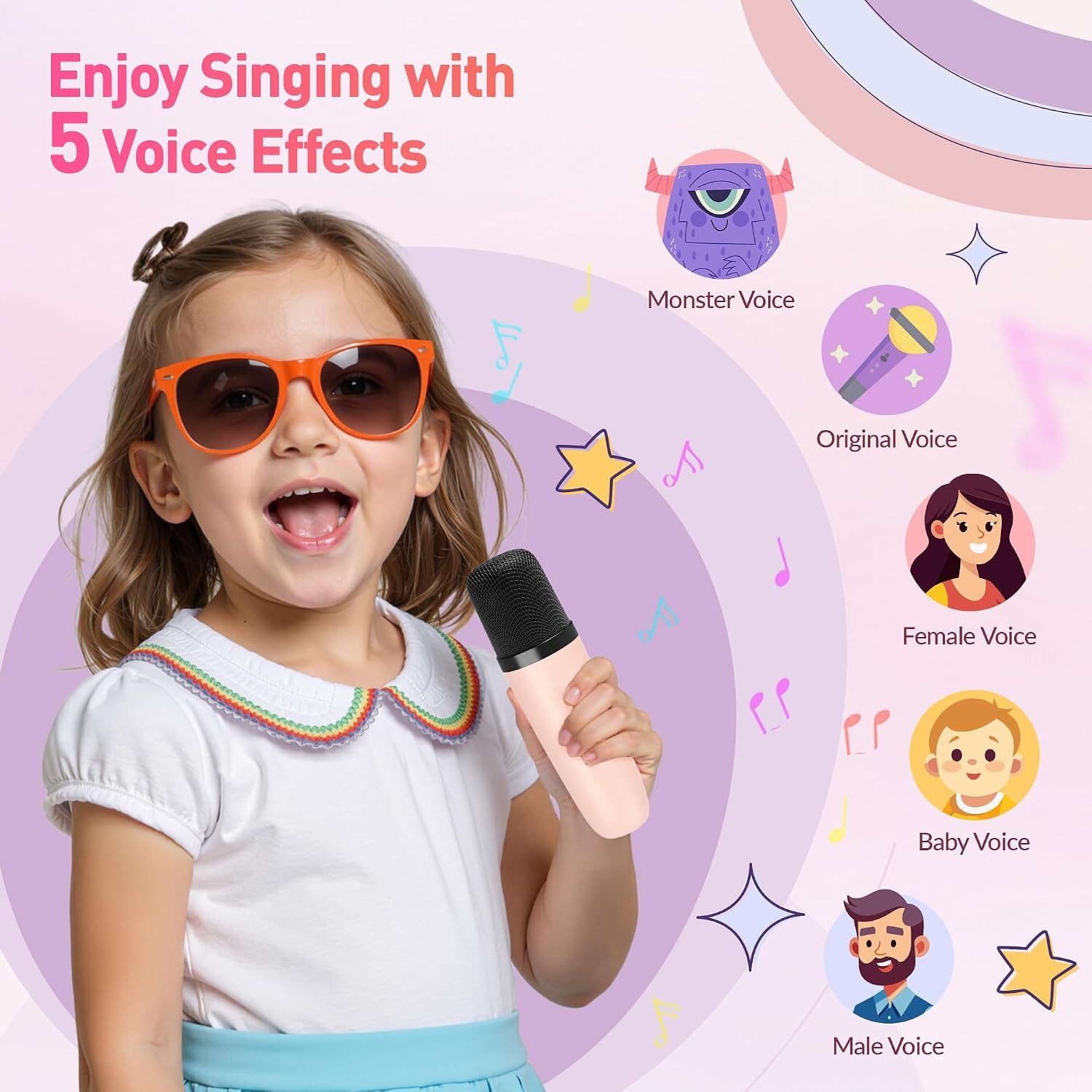 Mini Karaoke Machine,Portable Bluetooth Speaker with 2 Wireless Microphones | 360° Surround Sound,5 Voice