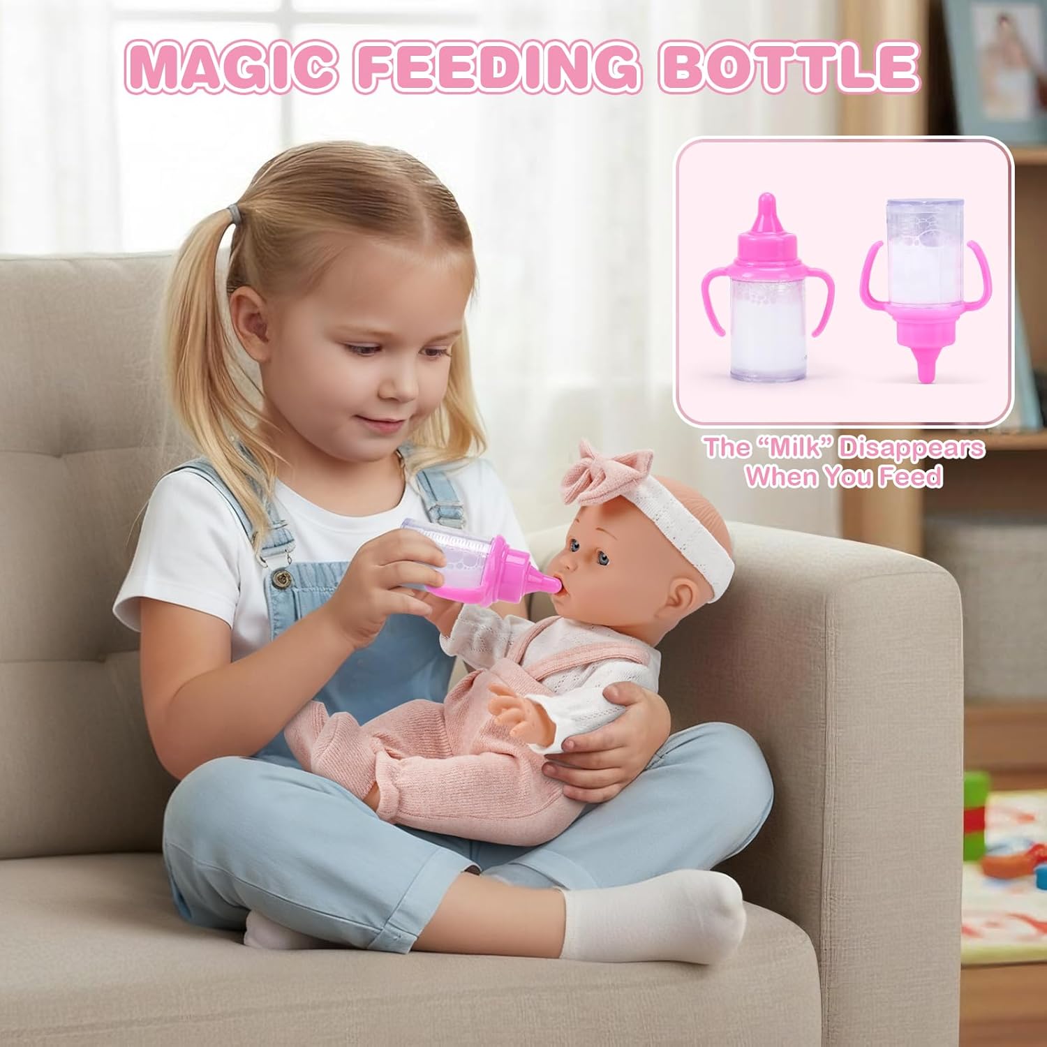 12'' Baby Doll Playset with Carrier Bassinet Bed, 11PCS Baby Doll Accessories Includes Pacifier, Blanket, Pillow