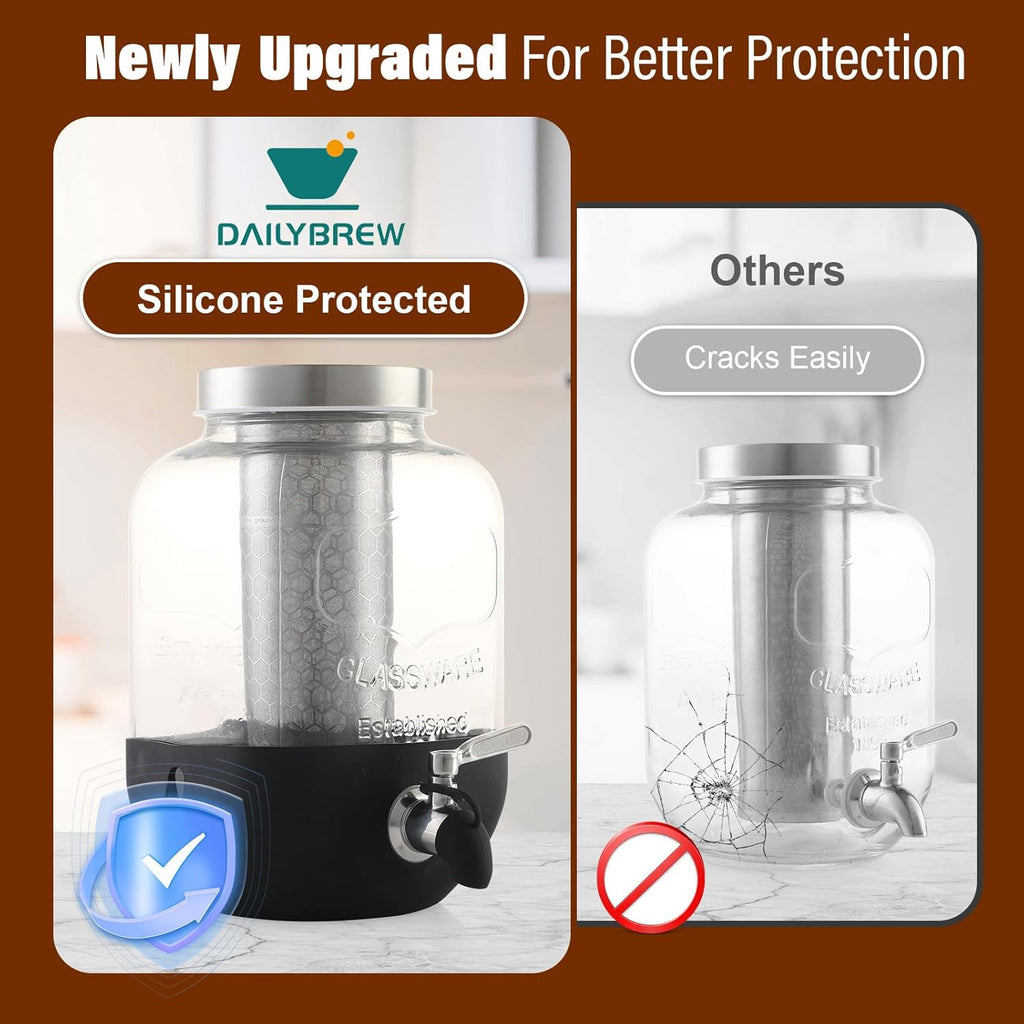 Cold Brew Coffee Maker, 1 Gallon Iced Coffee Maker With Stainless Steel Filter, Heavy Duty Glass Cold Brew Pitcher