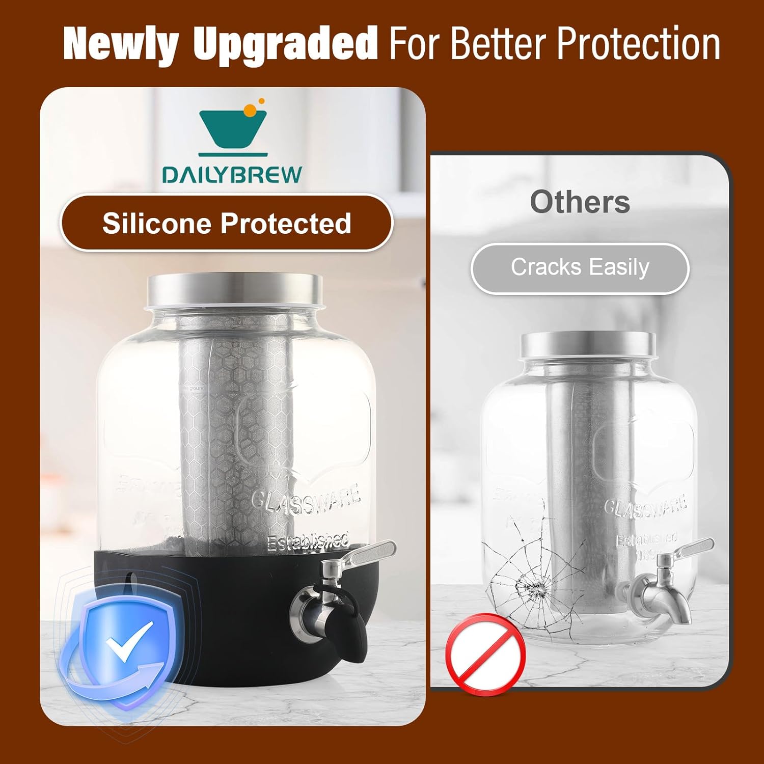 Cold Brew Coffee Maker, 1 Gallon Iced Coffee Maker With Stainless Steel Filter, Heavy Duty Glass Cold Brew Pitcher