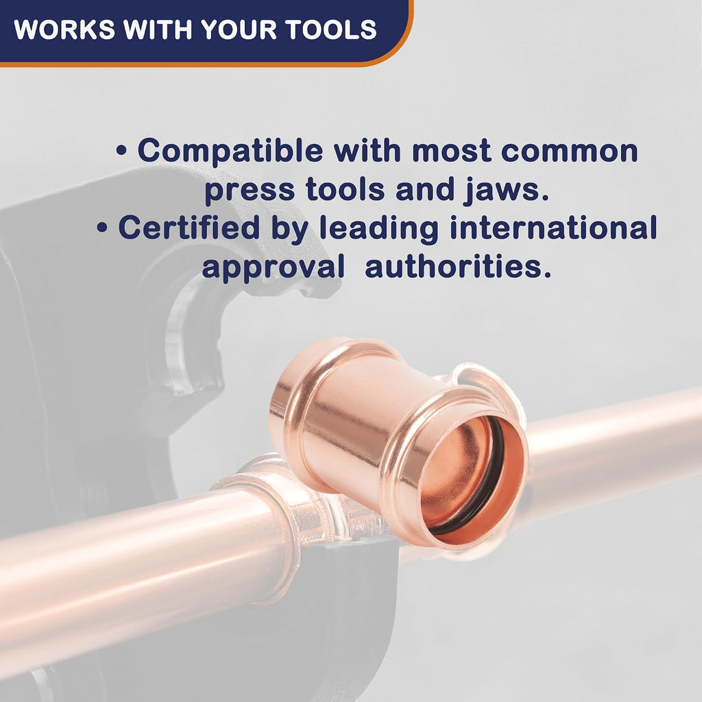 Copper Press Fittings 3/4 inch Coupling with Stop 10 Pack