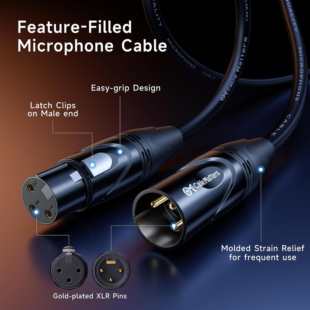 2-Pack Premium XLR to XLR Cable, Microphone Cable, M-F, 25ft | Mic Cable, Male to Female, 21 AWG Oxygen-Free Copper