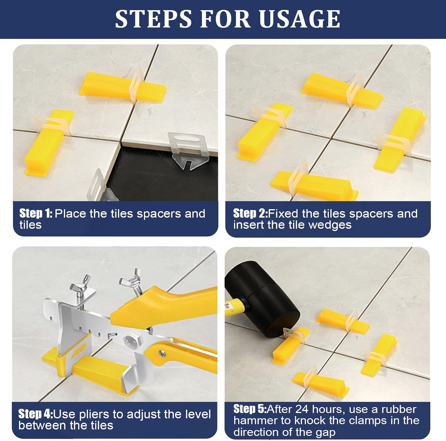 Tile Leveling System with Tile Plier and Rubber Mallet Tile Leveler Tool | 1000 Piece Tile Spacers Clips and 200