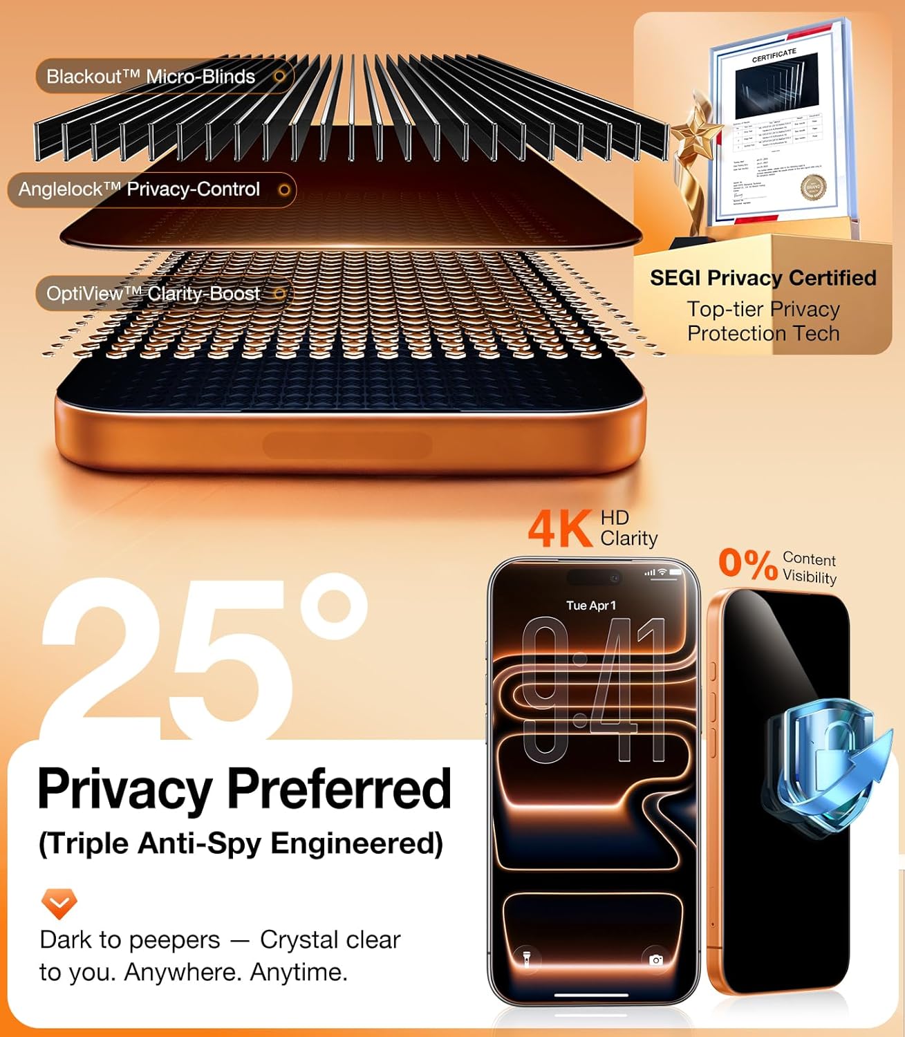 TOP 9H+ Armor for iPhone 17 Pro Max Privacy Screen Protector [NO.1 Military Grade Shatterproof] Privacy Screen 17 Pro