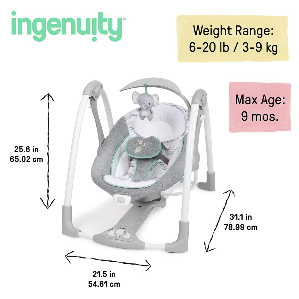 ConvertMe 2-in-1 Compact Portable Automatic Baby Swing & Infant Seat, Battery-Saving Vibrations, Nature Sounds, 0-9
