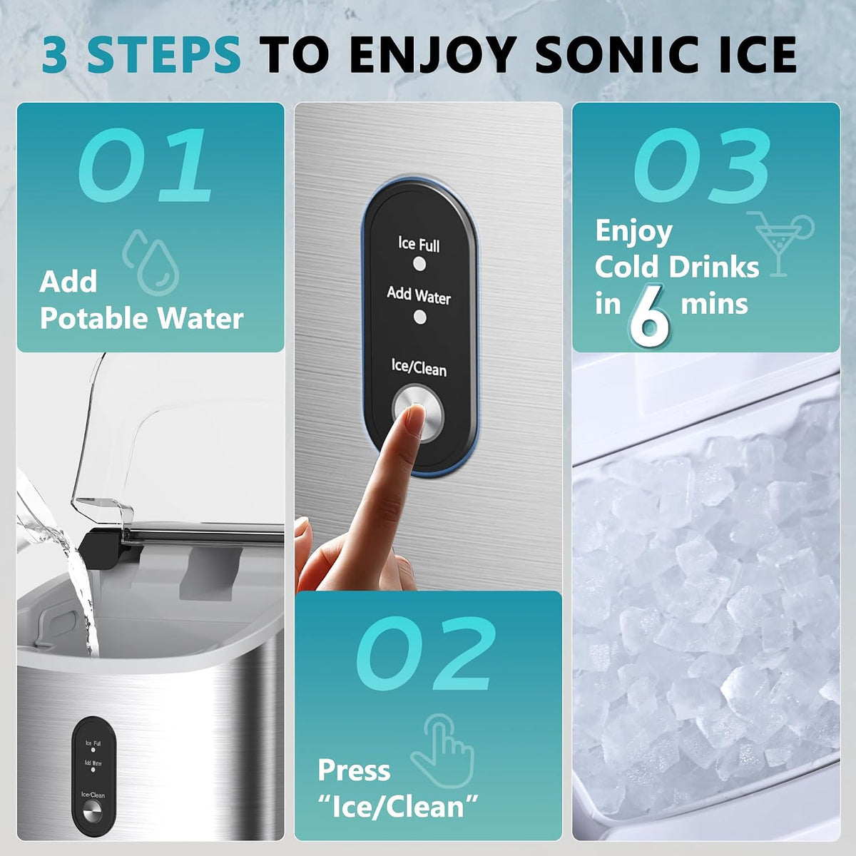 Nugget Ice Maker Countertop with Handle, 34lbs/24H Sonic Ice Maker