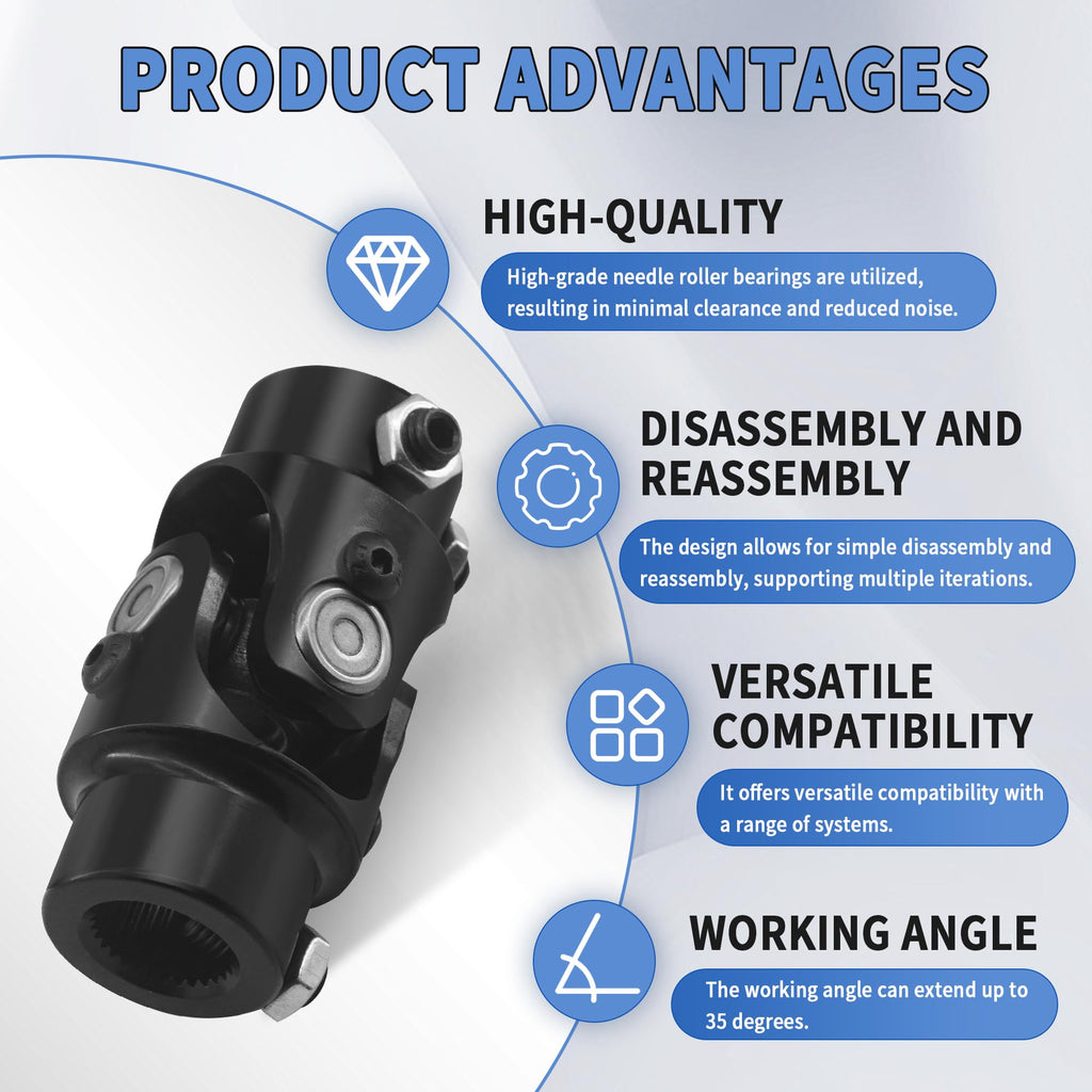 RABROPAR 3/4" 30 Spline X 3/4" DD Single Steering Shaft Universal U Joint Coupler Black