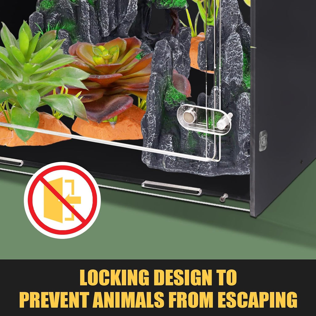 16x16x24 Black PVC Reptile Tank for Adult Reptiles, Front Opening | Black PVC dark interior, front-opening design