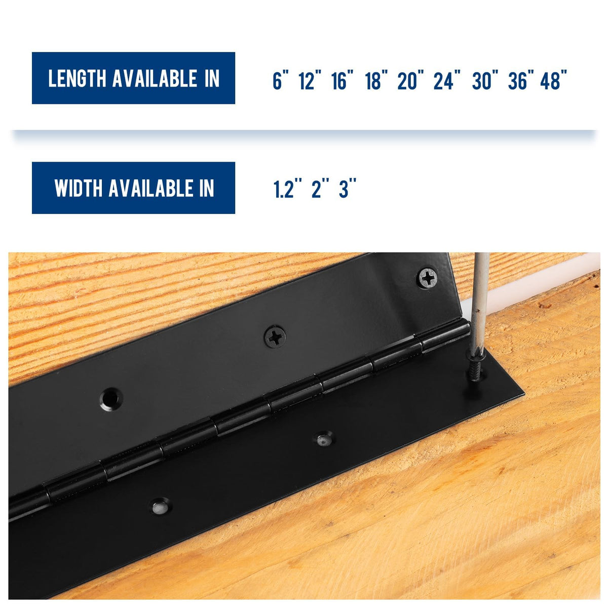 2 Pack Black Piano Hinge 48 Inch x 3 Inch, 0.05" Leaf Thickness