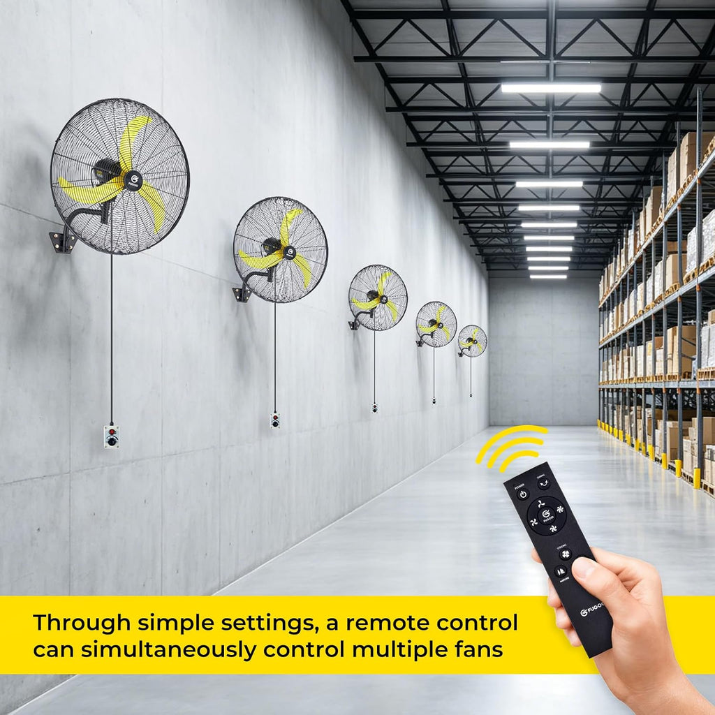 FUGOO 30" Heavy Duty Industrial Wall-Mounted Fan, BLDC Motor, Oscillating