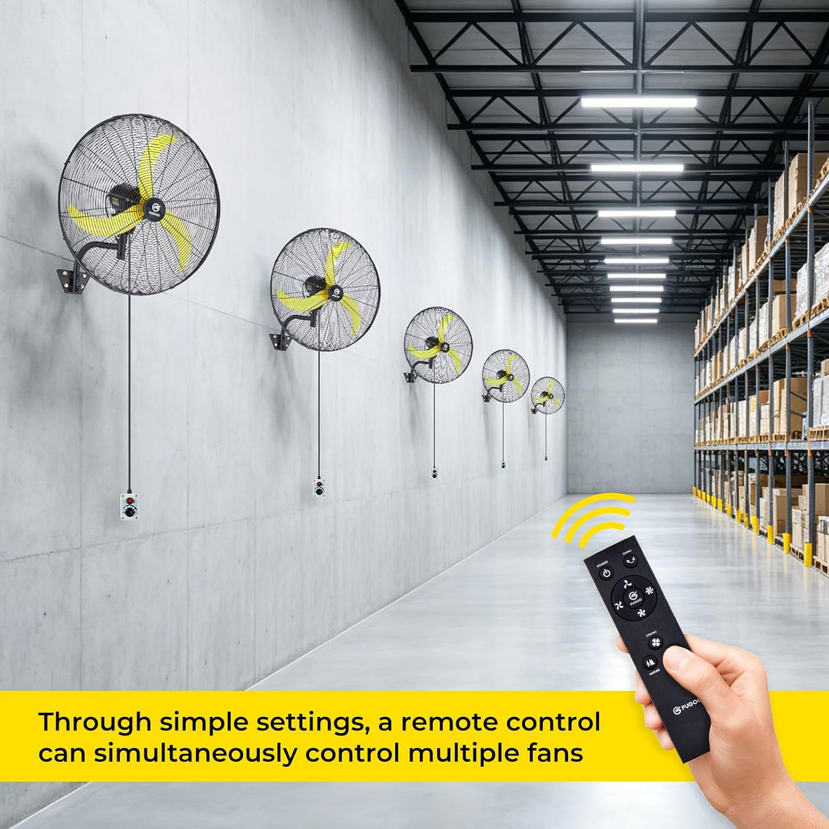 FUGOO 30" Heavy Duty Industrial Wall-Mounted Fan, BLDC Motor, Oscillating