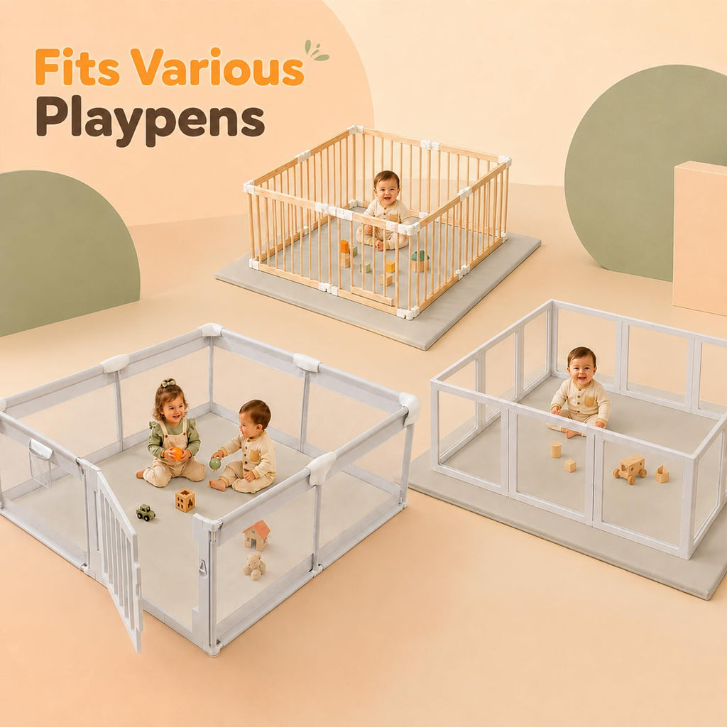 Vegan Leather Baby Play Mat, 79x71 Thick Cushioned Waterproof Playpen Mat, Stylish Removable Cover Floor Mat for