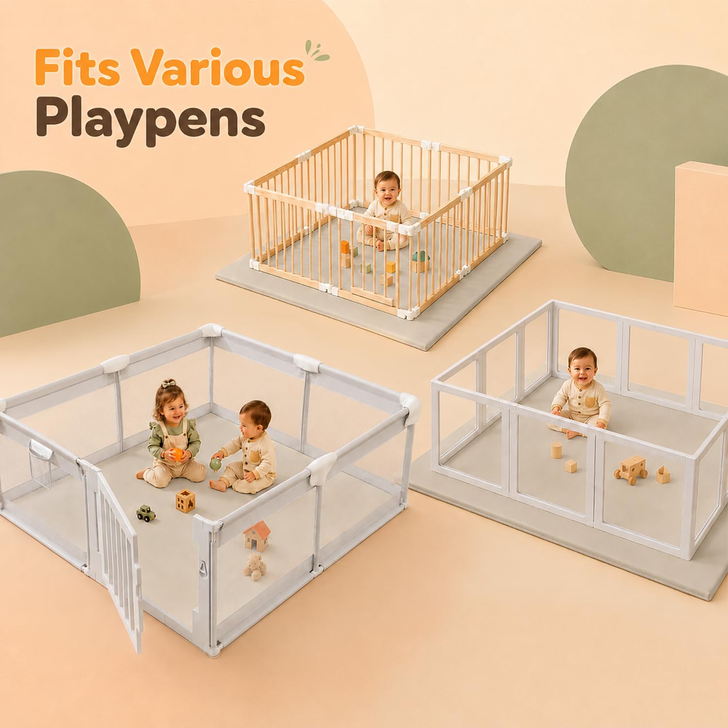 Vegan Leather Baby Play Mat, 79x71 Thick Cushioned Waterproof Playpen Mat, Stylish Removable Cover Floor Mat for