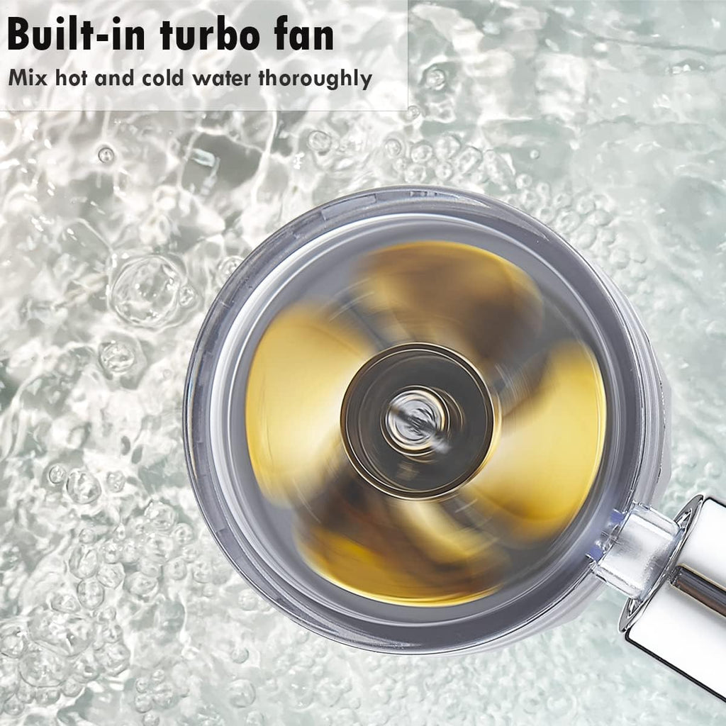 ANTOWER High Pressure Handheld Showerhead with filters Vortex hydro jet Turbo Propeller 360 Degrees Rotating Easy