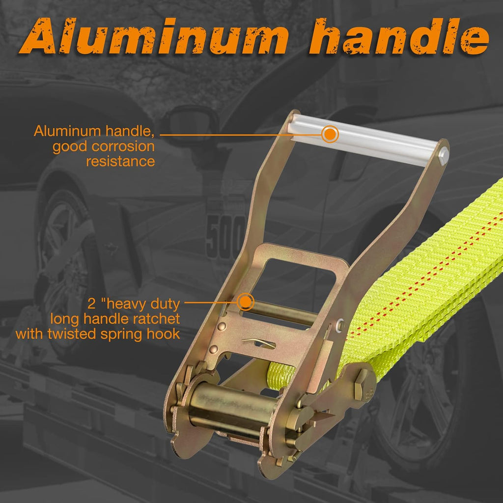Car Hauler Tie Down Straps with Flat Hook 2inx10ft, Storage Bag | 10,000lbs Break Strength,4-Pack Heavy Duty Tire