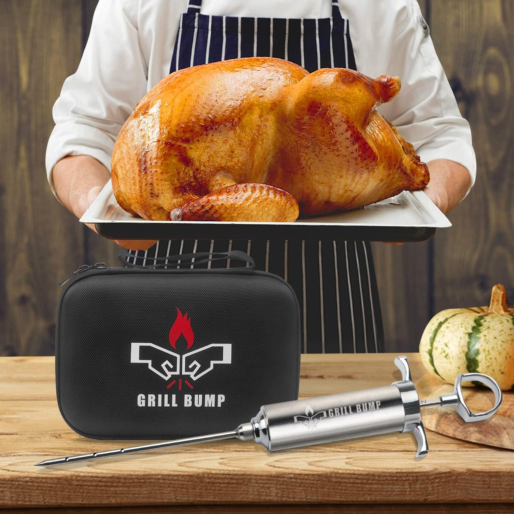 Meat Injector Syringe Kit with 3 Professional Marinade Injector Needles and Travel Case for BBQ Grill Smoker, Turkey