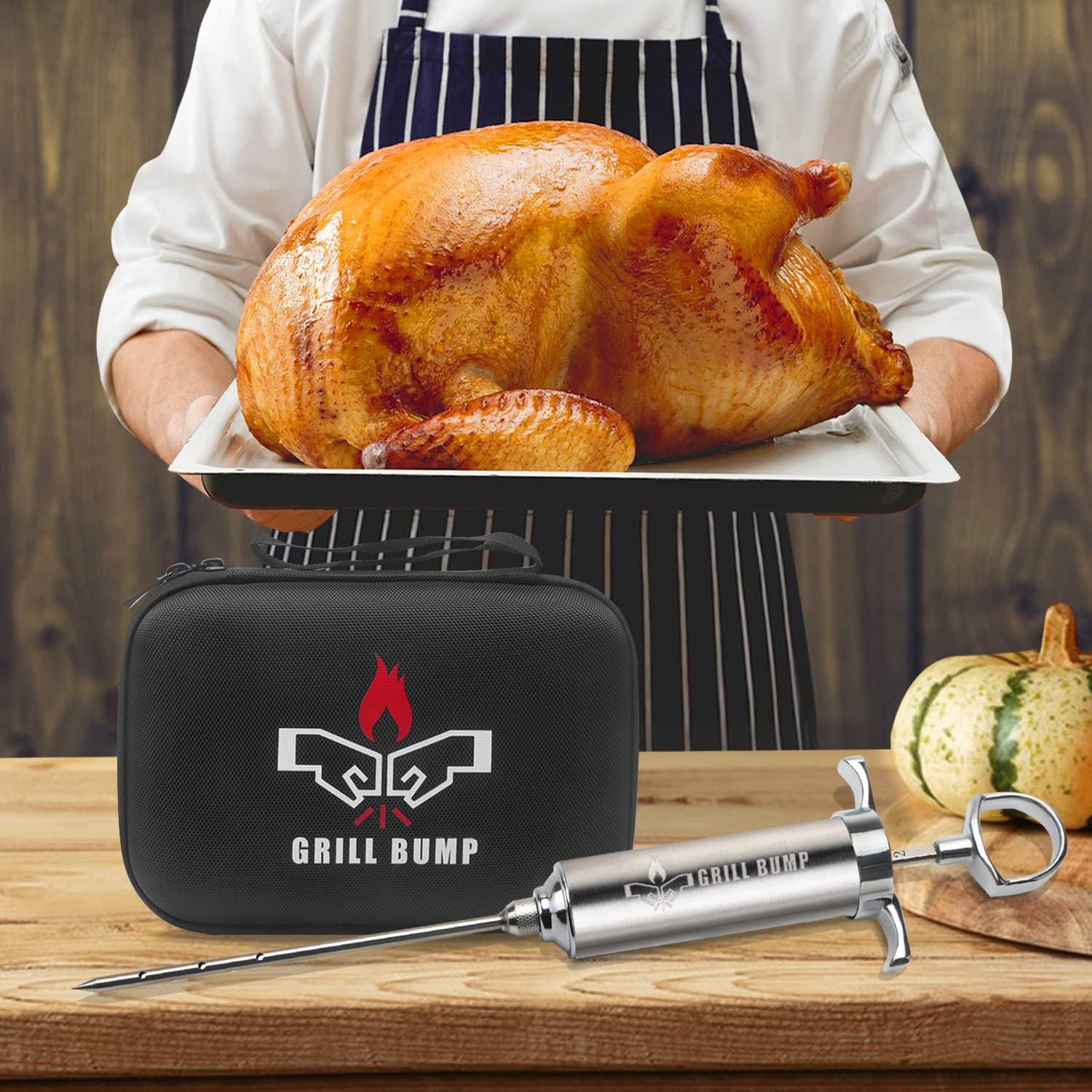 Meat Injector Syringe Kit with 3 Professional Marinade Injector Needles and Travel Case for BBQ Grill Smoker, Turkey