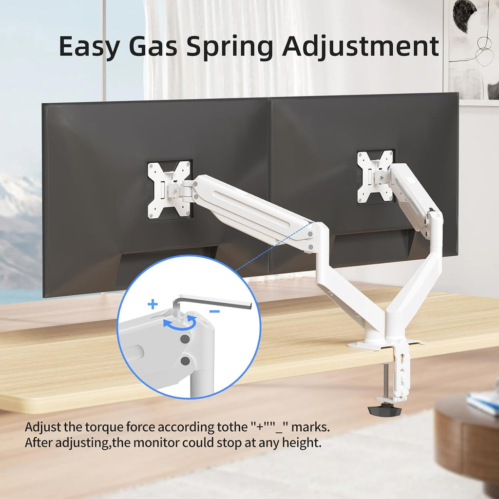 Dual Monitor Mount Stand-Height Adjustable Gas Spring Monitor Arm Desk Mount for 2 Monitor Screens 17 to 32 inches