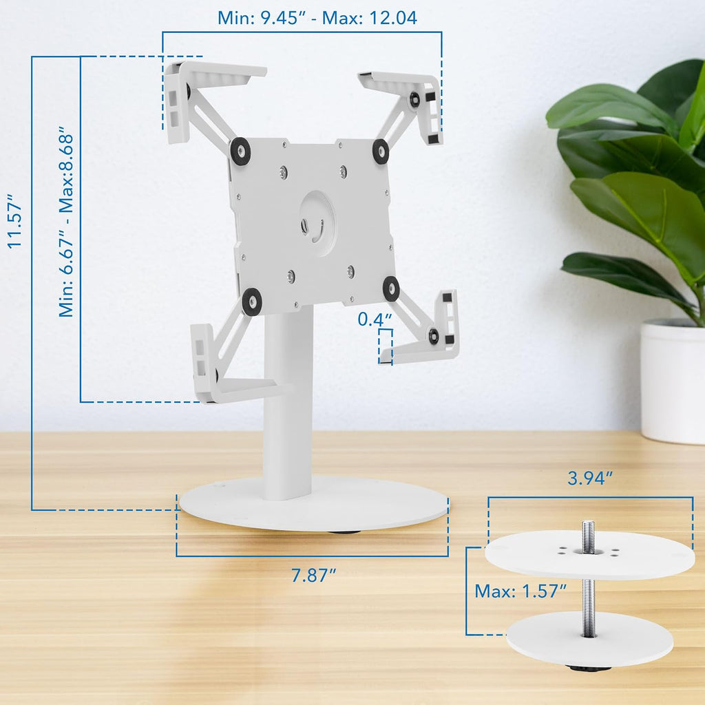 Universal Tablet Stand with Tilt, Anti-Theft Retail iPad POS Kiosk Stand, Fits 9.7"–13.1" Tablets, 90° Rotation &