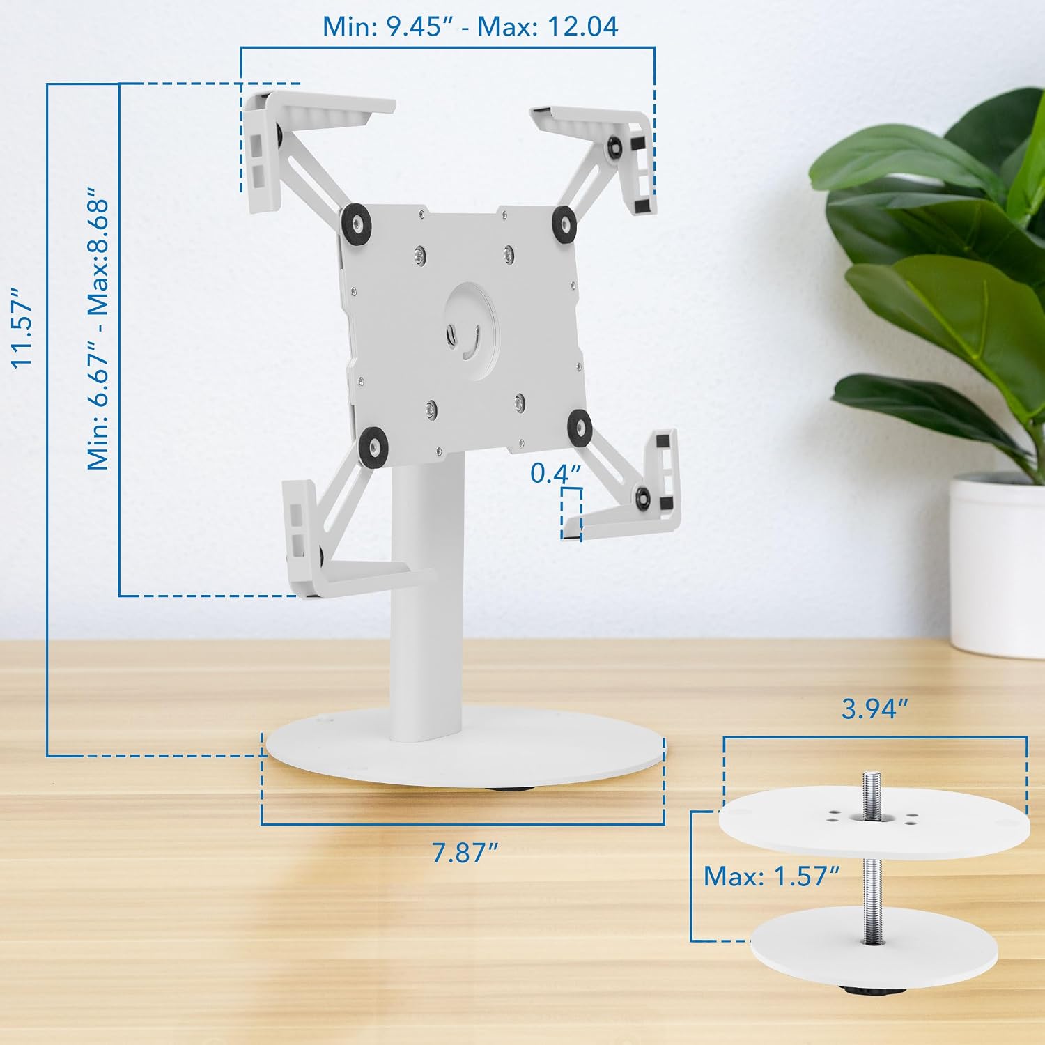 Universal Tablet Stand with Tilt, Anti-Theft Retail iPad POS Kiosk Stand, Fits 9.7"–13.1" Tablets, 90° Rotation &