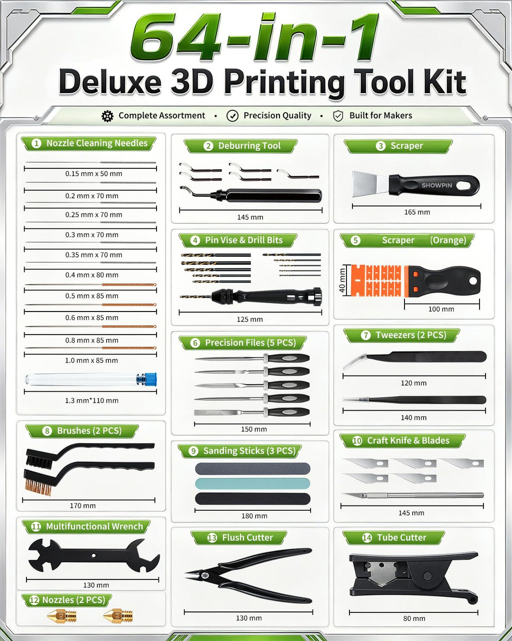 64PCS 3D Printer Tools: 3D Printer Accessories & Printing Tool Kit | Cleaning & Finishing, Support Removal, Deburring