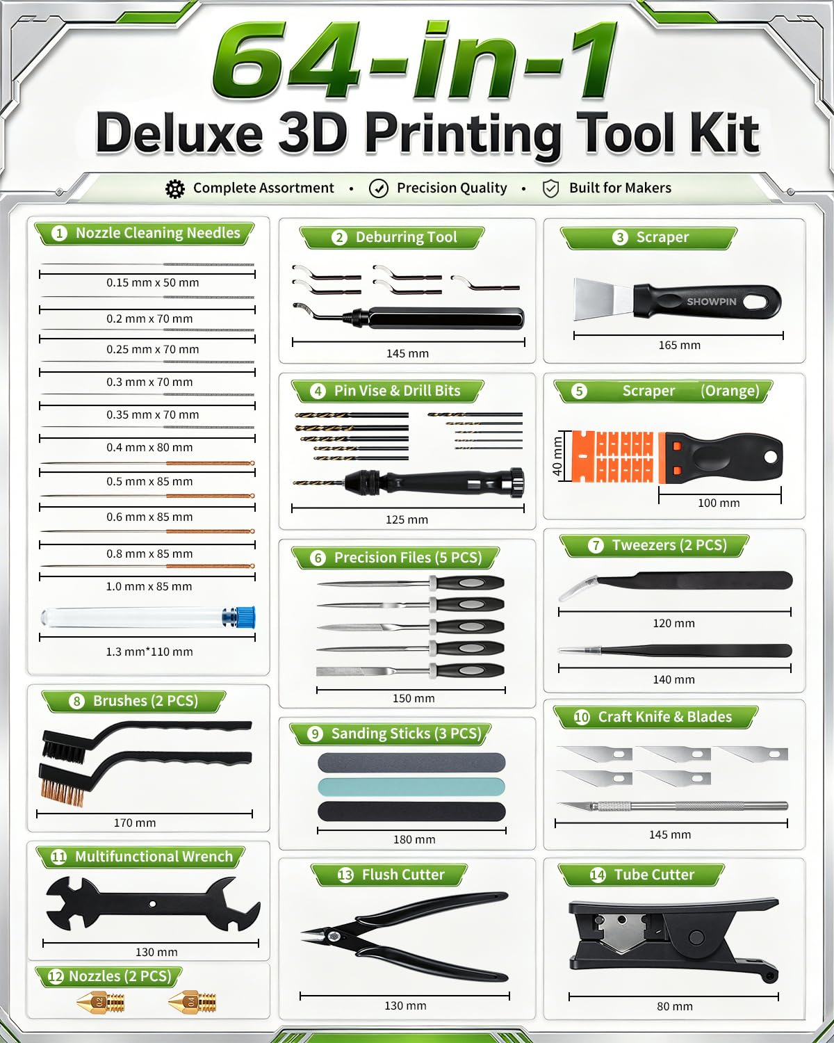 64PCS 3D Printer Tools: 3D Printer Accessories & Printing Tool Kit | Cleaning & Finishing, Support Removal, Deburring
