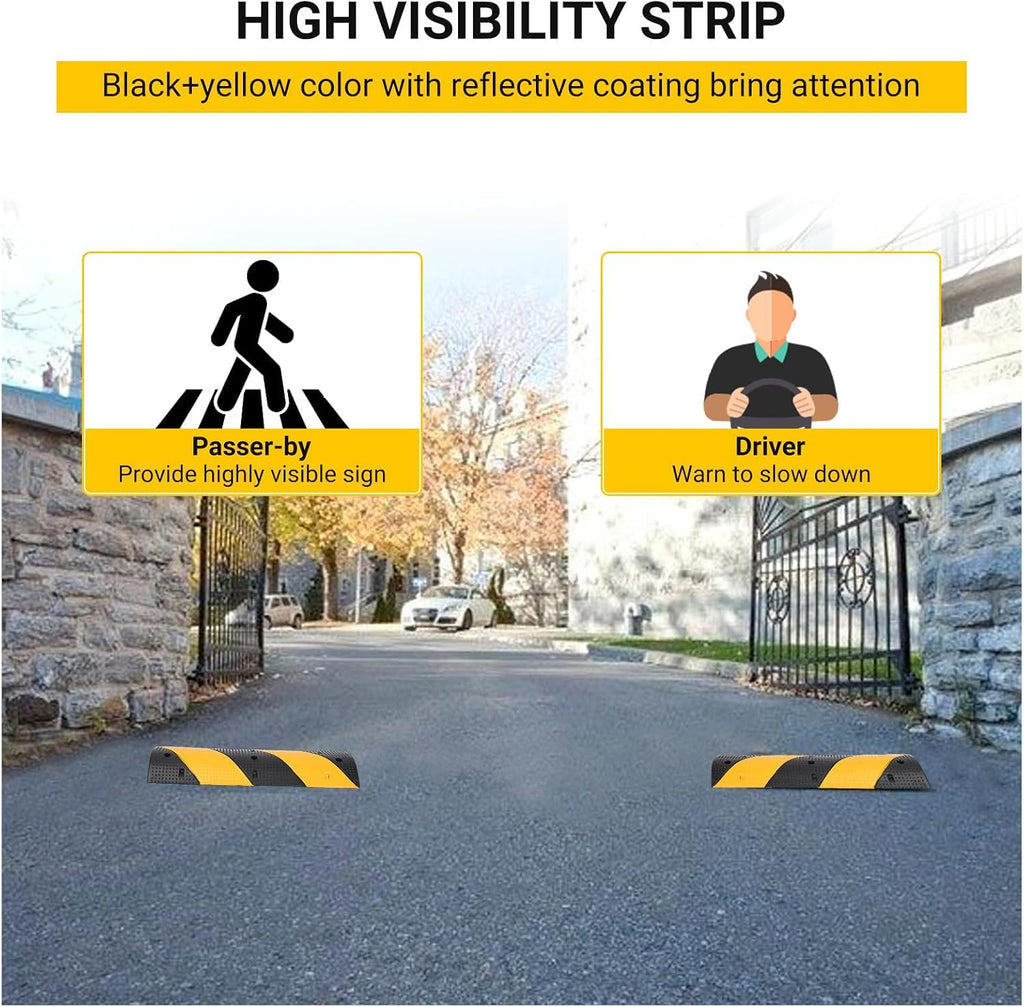 3.3 FT Heavy Duty Rubber Speed Bump 2-Pack, 2 Channel Driveway Cable Protector Ramp with Bolts for Parking Lots