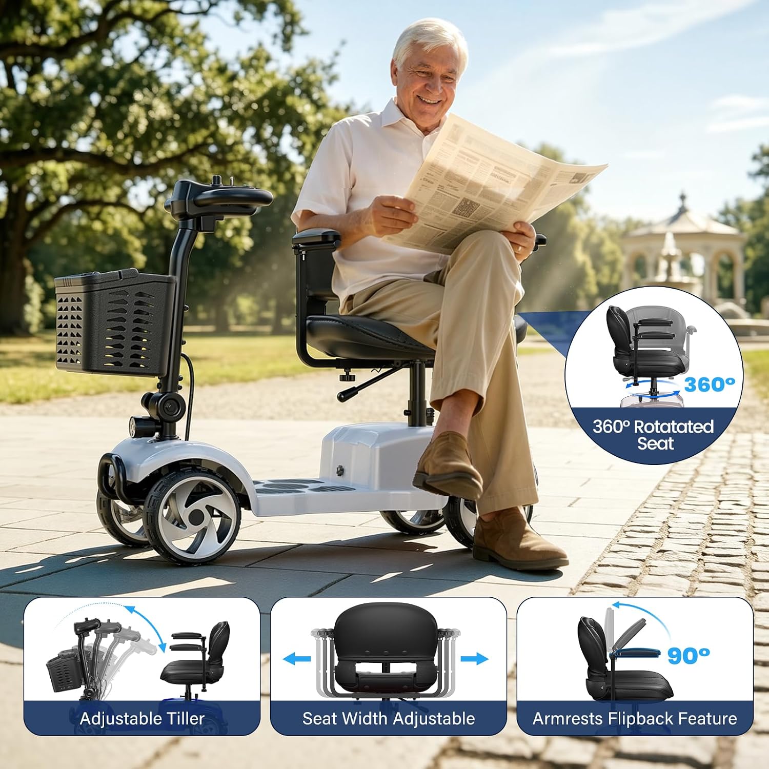 4 Wheel Mobility Scooters for Seniors& Adults, 20 Miles, 6.2 MPH